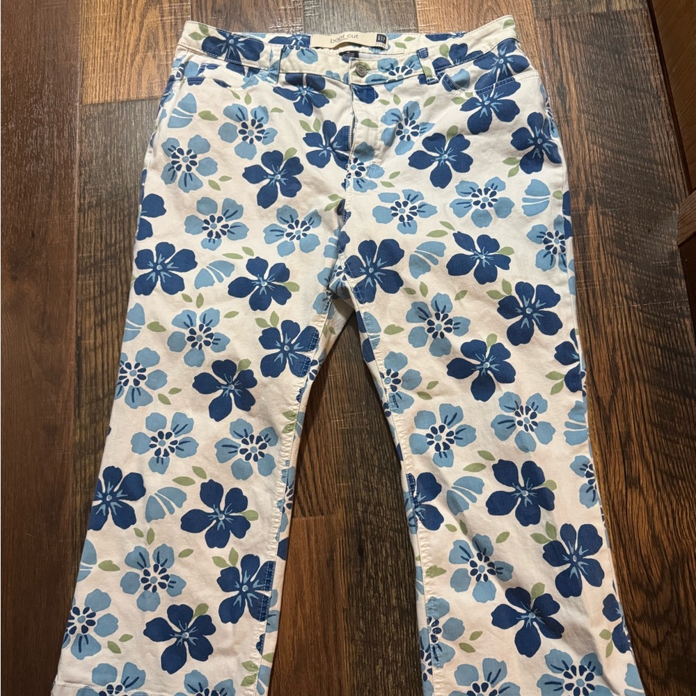 GAP Blue and White Floral Boot Cut Pants